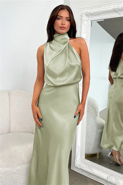 Valeria™ | Vestido Largo de Satén con Cuello Halter