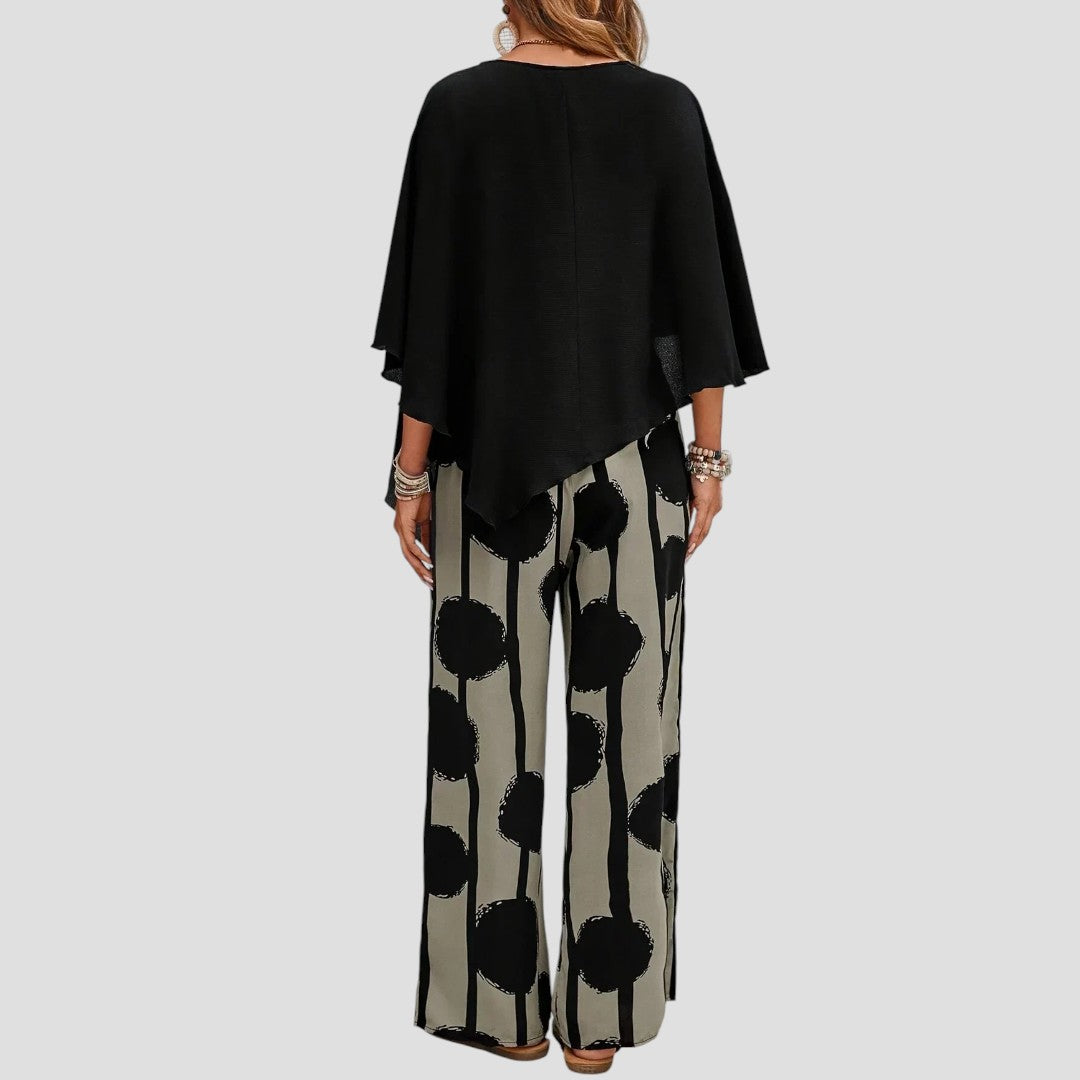 Milavie™ | Conjunto de mujer a la moda con top asimétrico y pantalón estampado