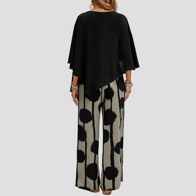 Milavie™ | Conjunto de mujer a la moda con top asimétrico y pantalón estampado