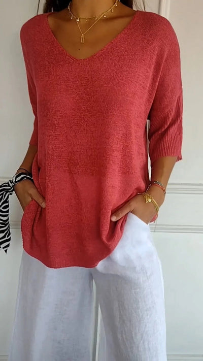 Top de punto liso con escote en V