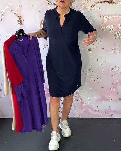 Angela | Vestido sólido con escote en V