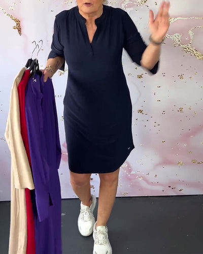 Angela | Vestido sólido con escote en V