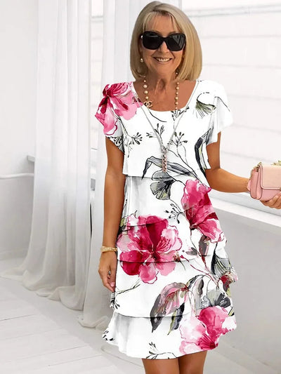 Cheryl - Vestido Floral con Volantes y Pliegues