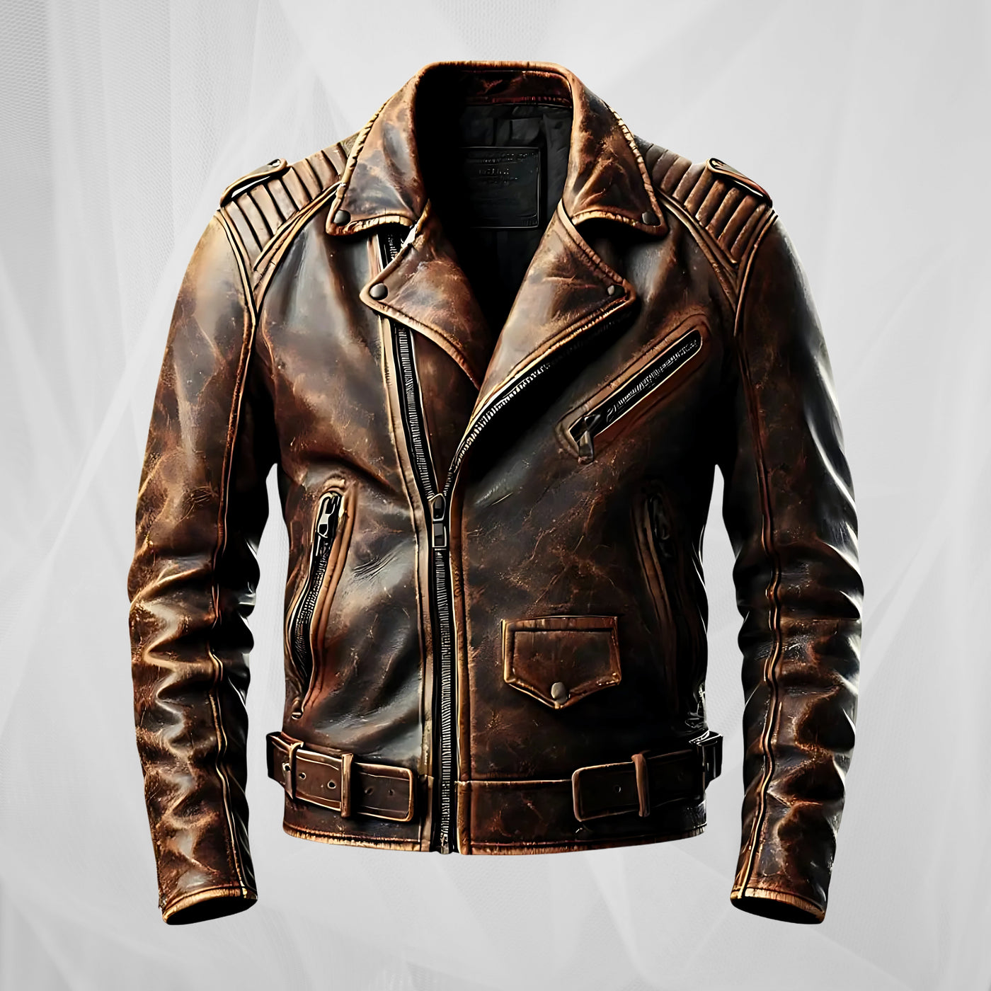 Chaqueta de moto vintage marrón con carácter