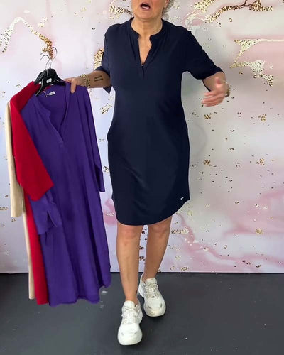 Angela | Vestido sólido con escote en V