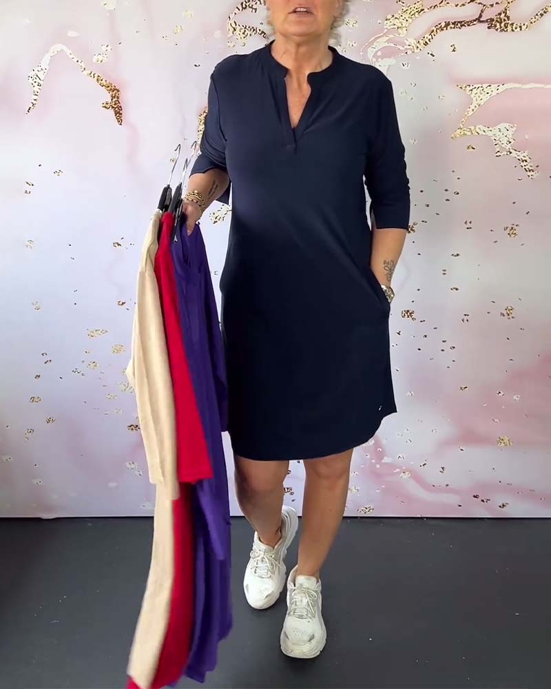 Angela | Vestido sólido con escote en V
