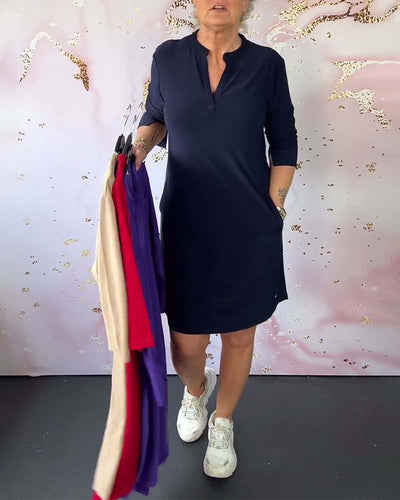 Angela | Vestido sólido con escote en V