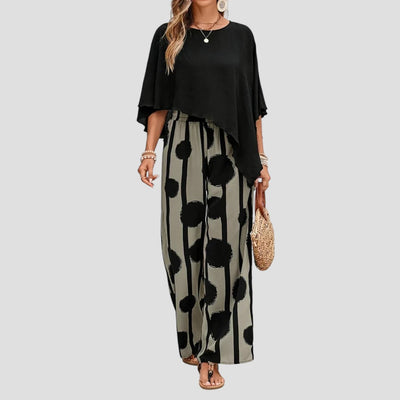 Milavie™ | Conjunto de mujer a la moda con top asimétrico y pantalón estampado