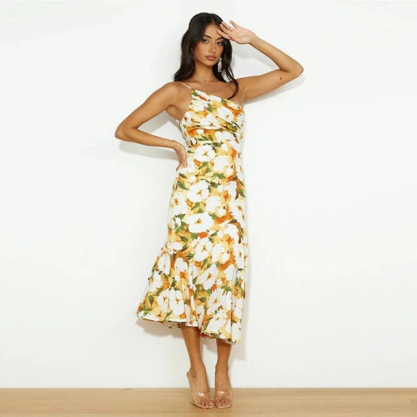 Pamela - Vestido Maxi Asimétrico con Patrón Floral para Mujeres
