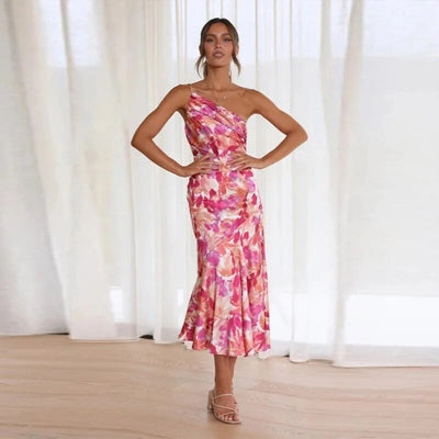Pamela - Vestido Maxi Asimétrico con Patrón Floral para Mujeres