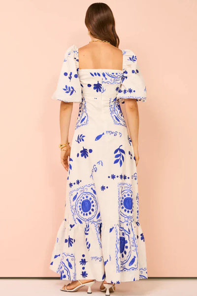 Vestido largo de lino con estampado azteca "Nina"