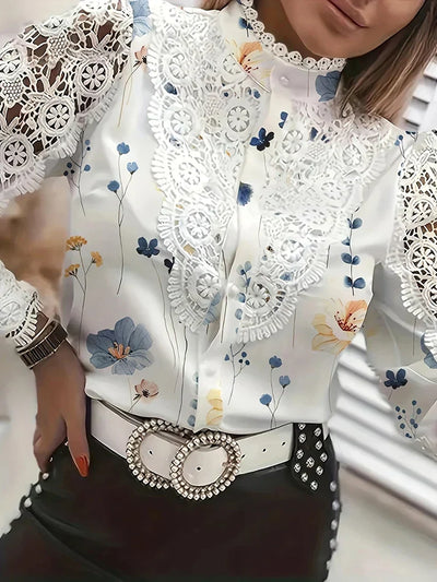 Blusa de encaje con parches de cuello blanco