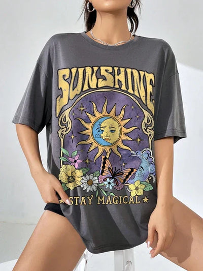 Camiseta Hip Hop Sunshine: T-Shirt de Fiesta de Verano para Mujer con Cuello Redondo