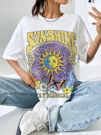 Camiseta Hip Hop Sunshine: T-Shirt de Fiesta de Verano para Mujer con Cuello Redondo
