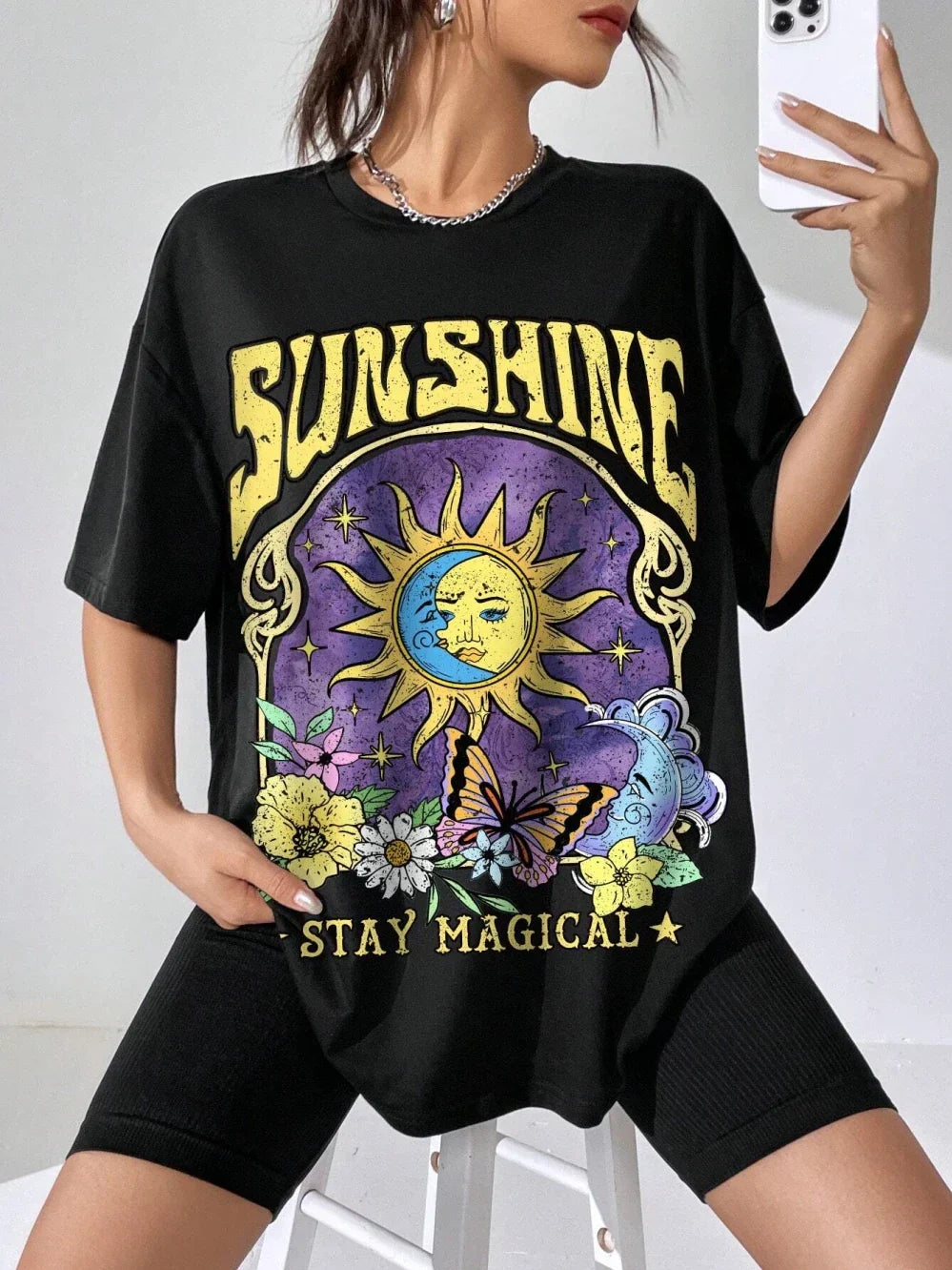Camiseta Hip Hop Sunshine: T-Shirt de Fiesta de Verano para Mujer con Cuello Redondo