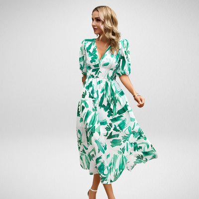 ABBY™ | VESTIDO ELEGANTE CON ESCOTE EN V Y MOTIVOS VIBRANTES