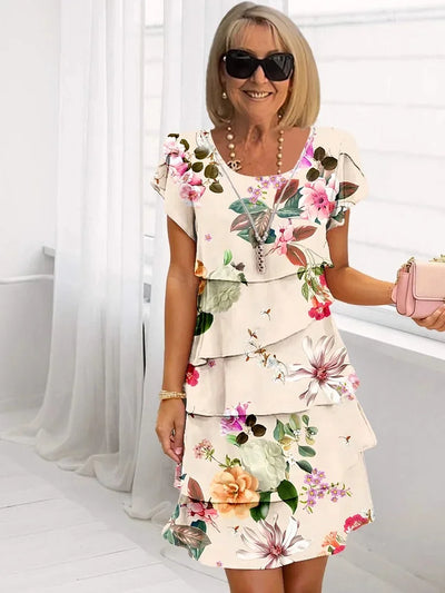 Cheryl - Vestido Floral con Volantes y Pliegues