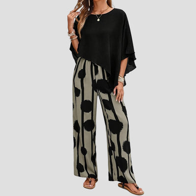 Milavie™ | Conjunto de mujer a la moda con top asimétrico y pantalón estampado