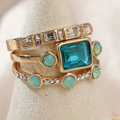 Conjunto de anillos de cristal azul vintage