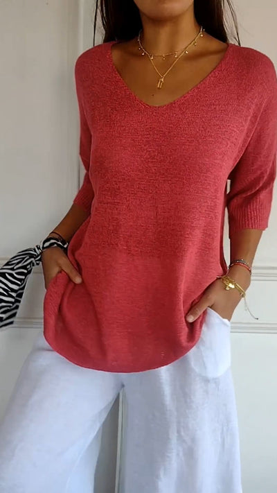 Top de punto liso con escote en V